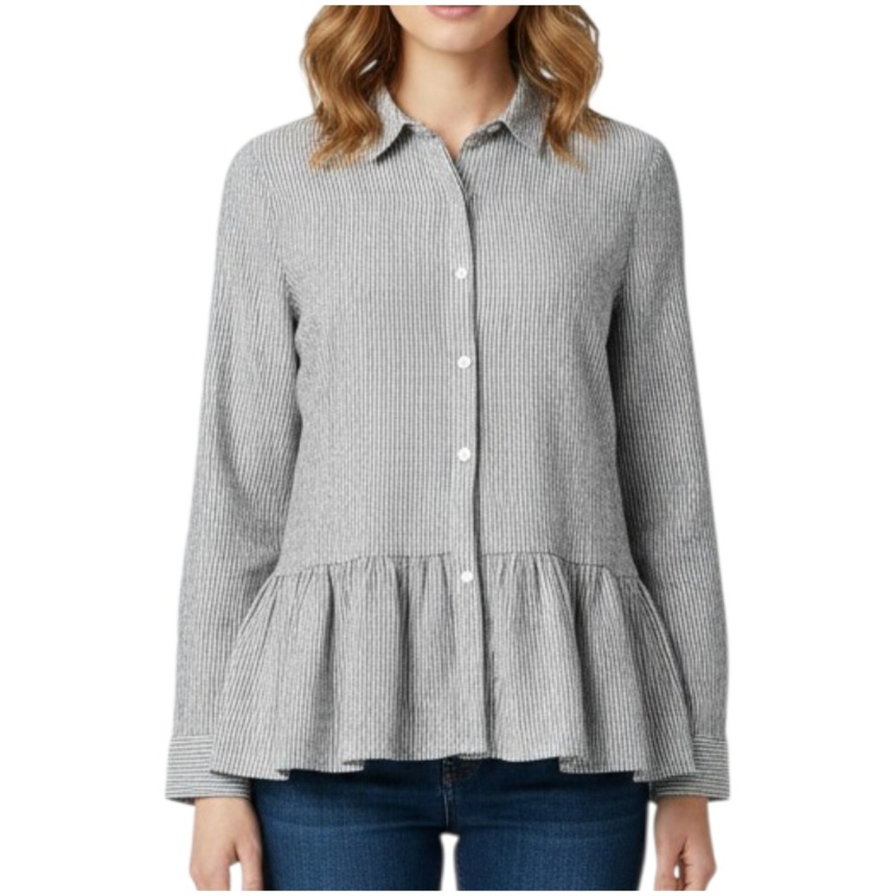 SUNDAYS IN BROOKLYN Anthropologie CHAMBRAY STRIPES Wiley Button-Up Peplum Top XS
